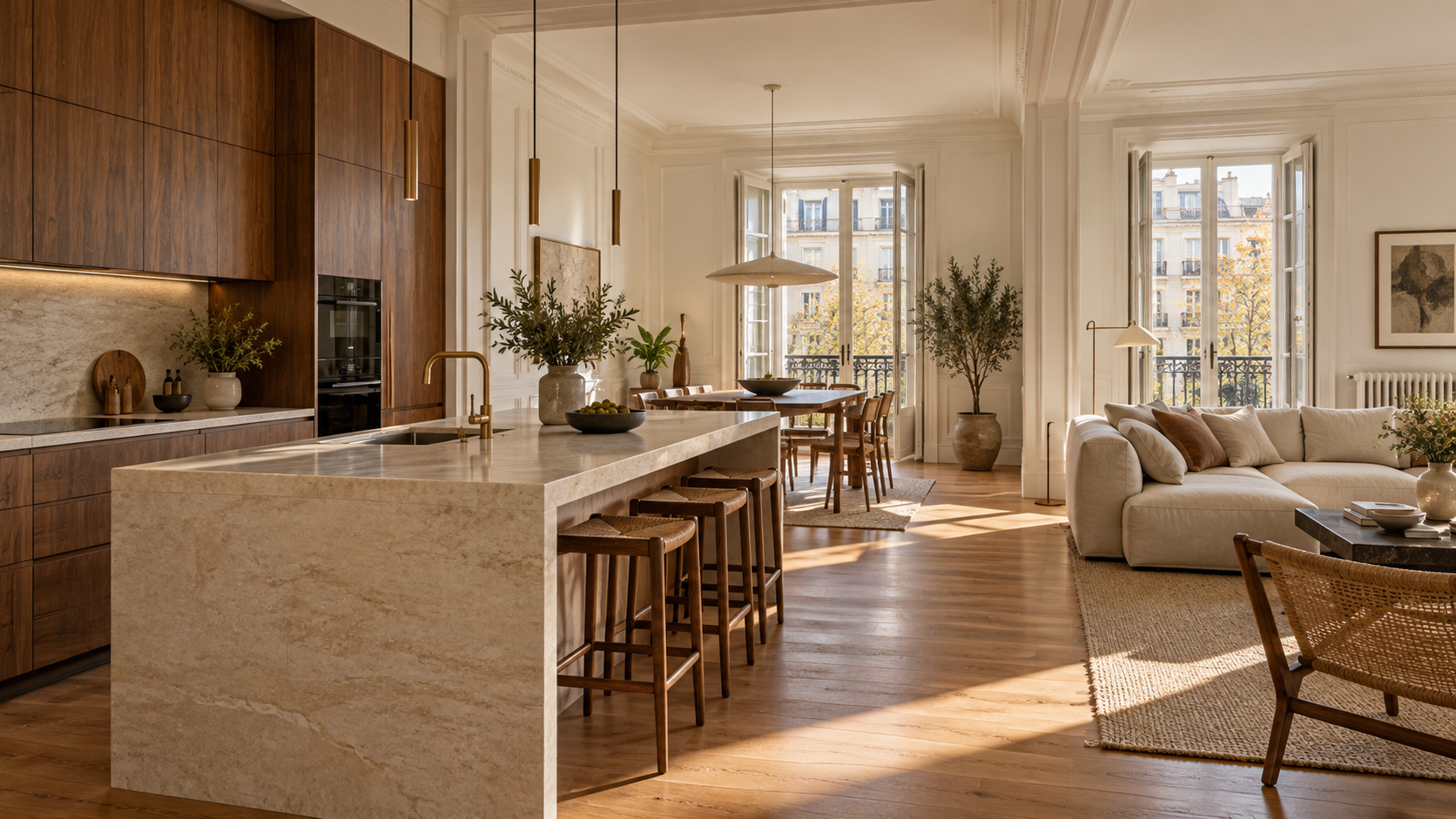 Interior de referencia con luz natural, madera y acabados claros